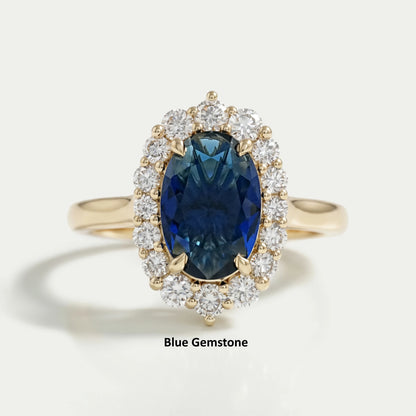 Oval Gemstone Halo Engagement Ring