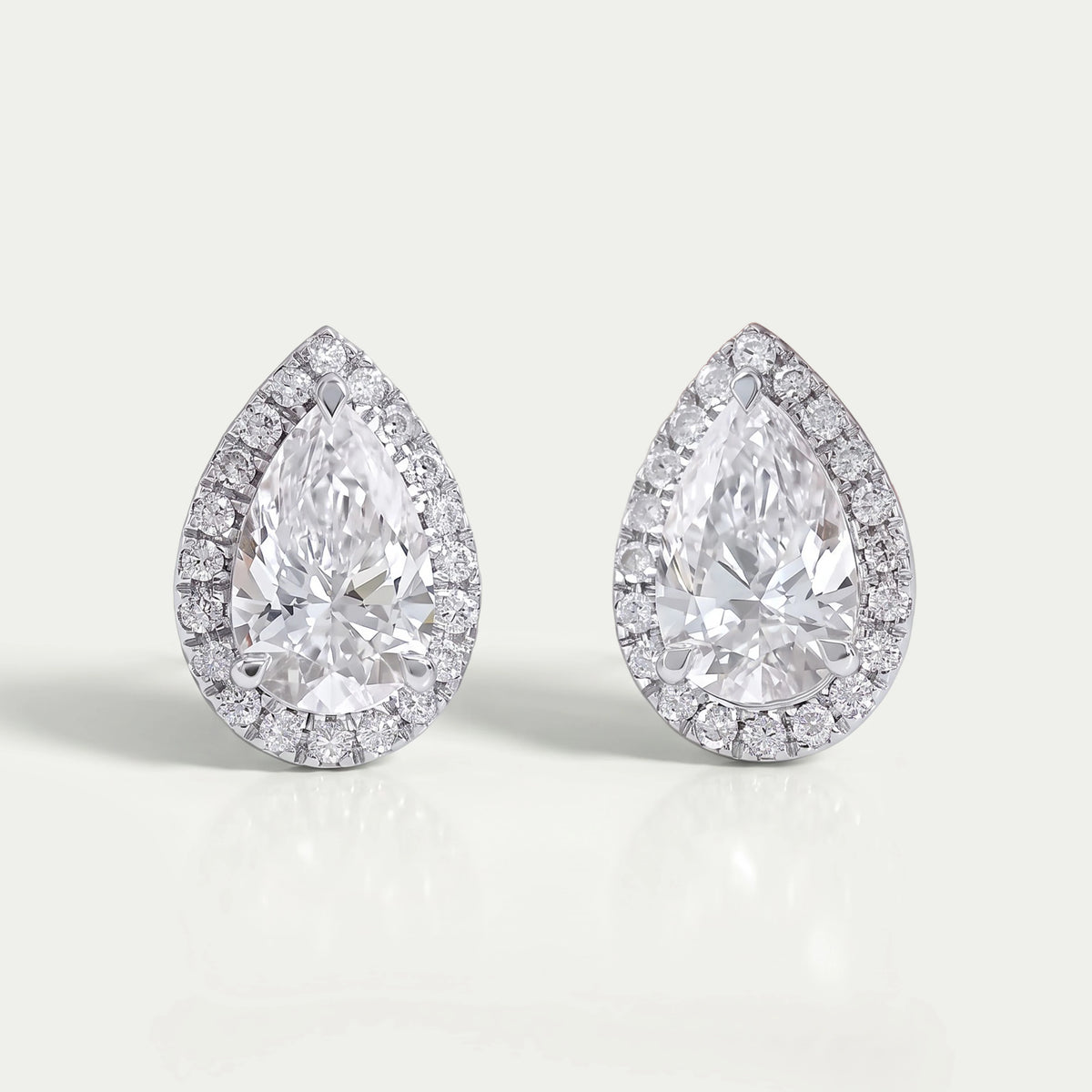 Pear Lab Grown Diamond Halo Stud Earrings