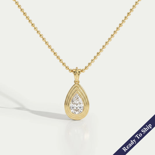 Old Mine Pear Lab Diamond Bezel Set Pendant Necklaces