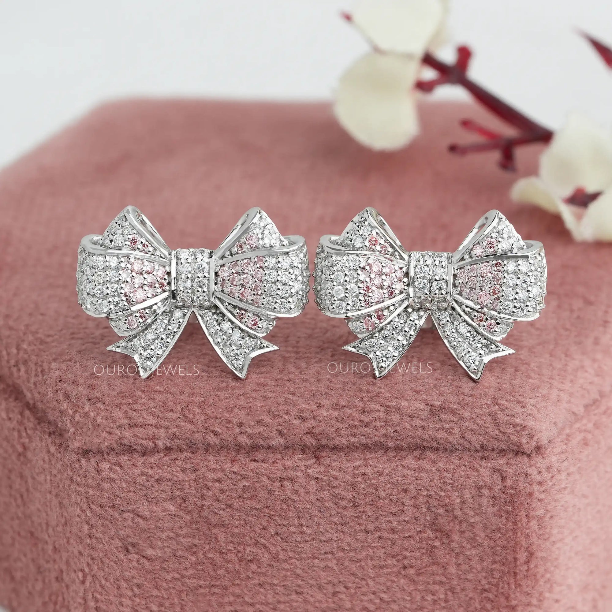 Bow Shape Round Cut cluster Diamond Stud Earrings Earring