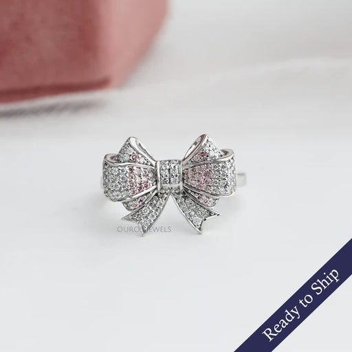 [Pink Round Diamond Bow Shape Ring]-[Ouros Jewels]