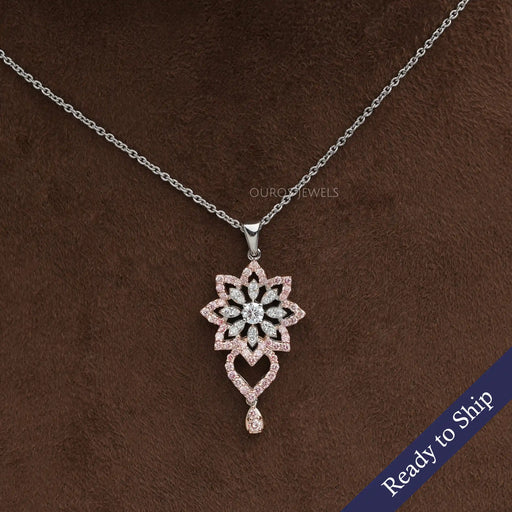 [Flower Shape Round Pink Diamond Pendant]-[Ouros Jewels]