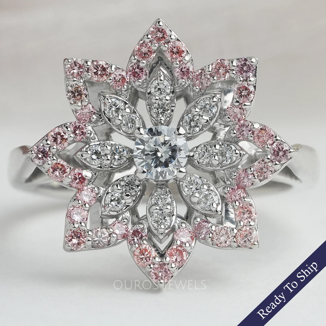 Round Cut Lab Grown Floral Style Engagement Ring
