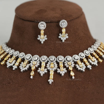 Yellow Multi Shape Lab Diamond Bridal Necklace Set Necklaces