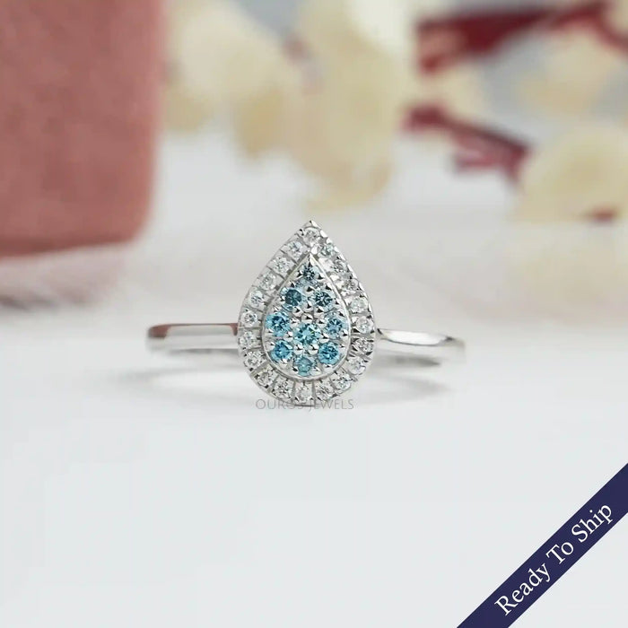 [Front View of Pear Shape Blue Diamond Engagement Ring]-[Ouros Jewels]
