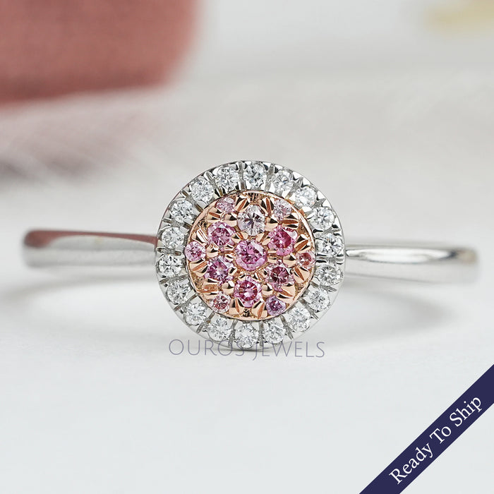 Pink Round Cut Cluster Halo Diamond Anniversary Ring