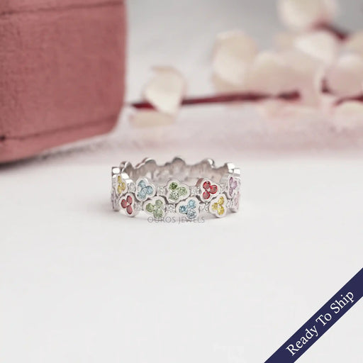 [Rainbow Color Diamond Wedding Band]-[Ouros Jewels]