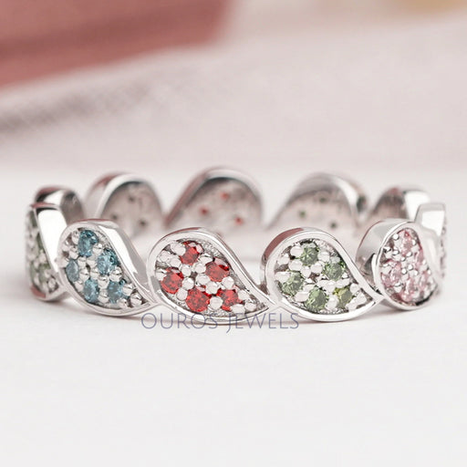 Round Cut Lab Grown Diamond Rainbow Wedding Band