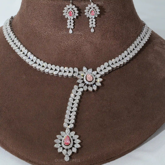 Pear And Round Cut Lab Grown Diamond Necklace Set Necklaces