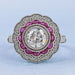 Old European Round Cut & Pink Halo Half Moon Gemstone Ring Rings