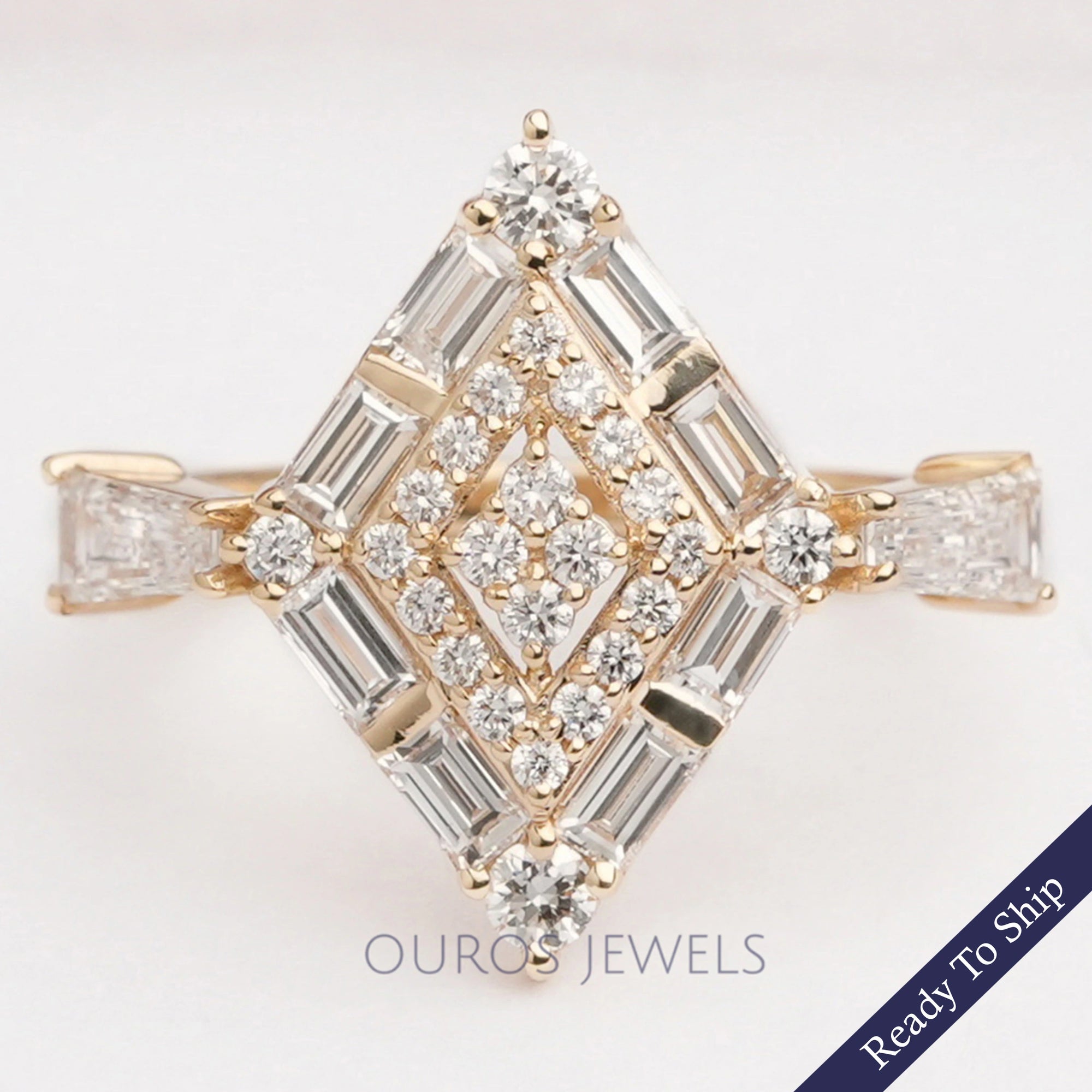 Kite Shape Double Halo Engagement Ring