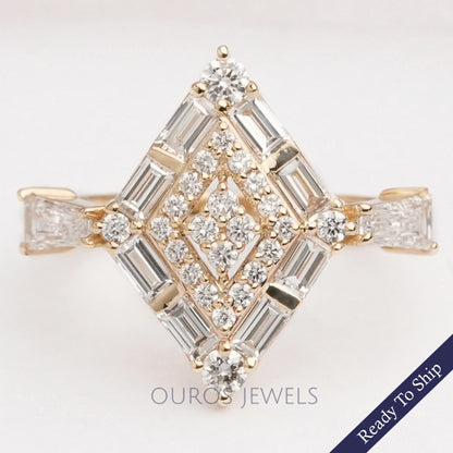 Kite Shape Double Halo Engagement Ring