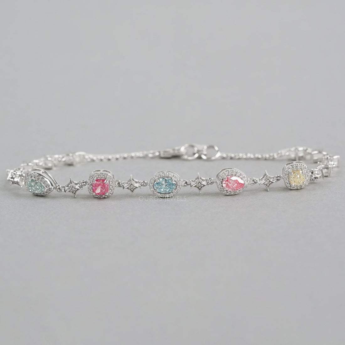 Color Diamond Halo Link Bracelet Bracelet