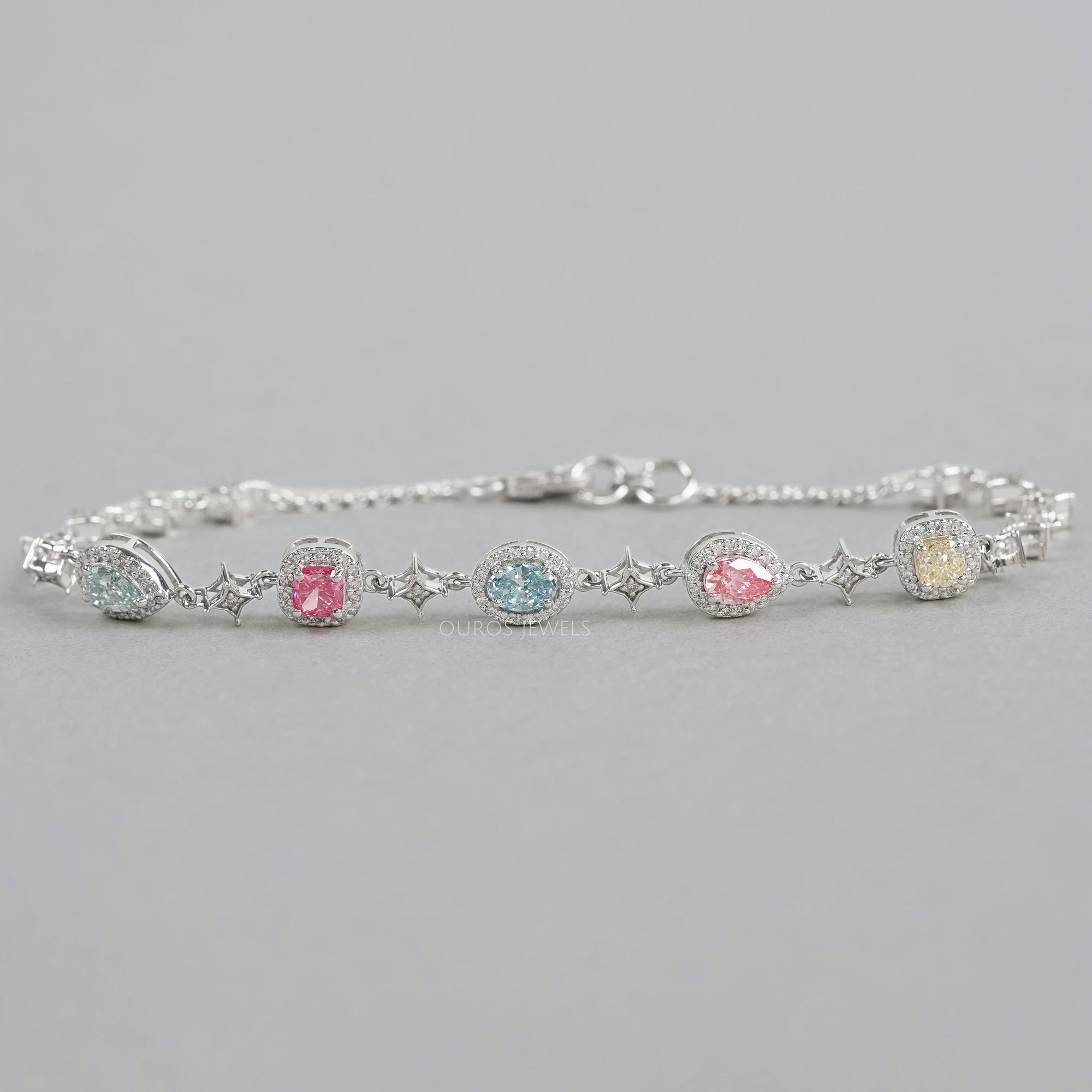 Color Diamond Halo Link Bracelet Bracelet