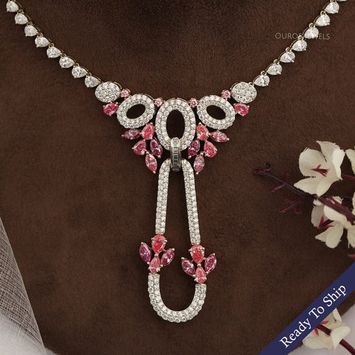 Pink Pear And Marquise Diamond Cluster Bridal Necklace Necklaces