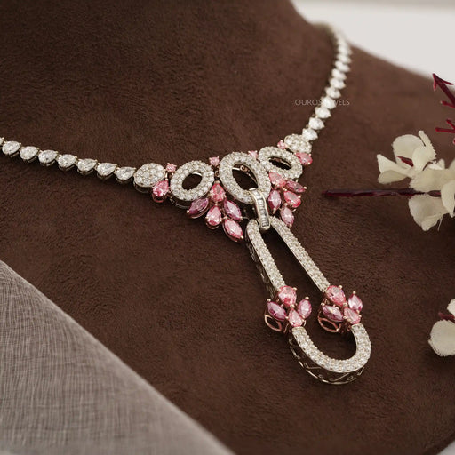 Pink Pear And Marquise Diamond Cluster Bridal Necklace Necklaces