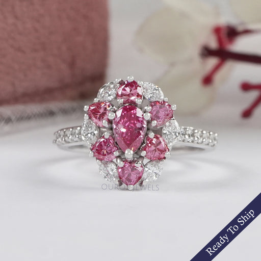 Pink Pear And Heart Cut Lab Diamond Halo Ring Ring