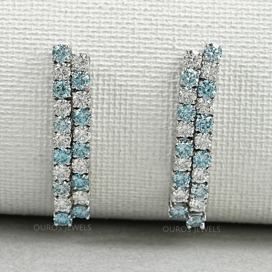 Blue Round Cut Lab Diamond Double Row Earrings Earring