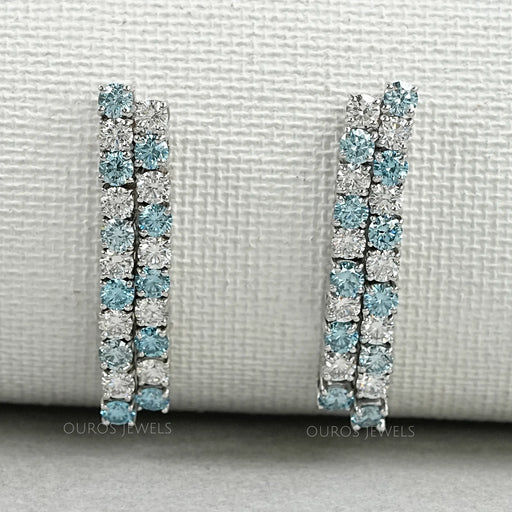 Blue Round Cut Lab Diamond Double Row Earrings Earring