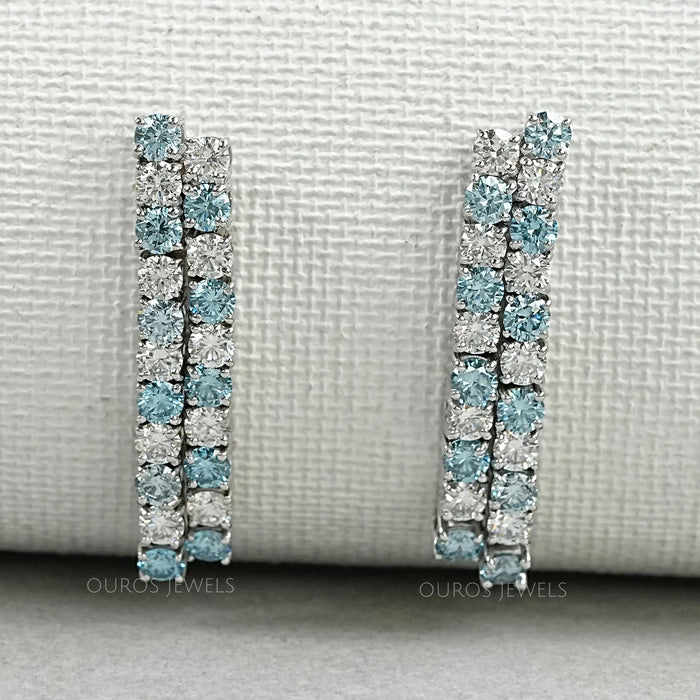Blue Round Cut Lab Diamond Double Row Earrings Earring