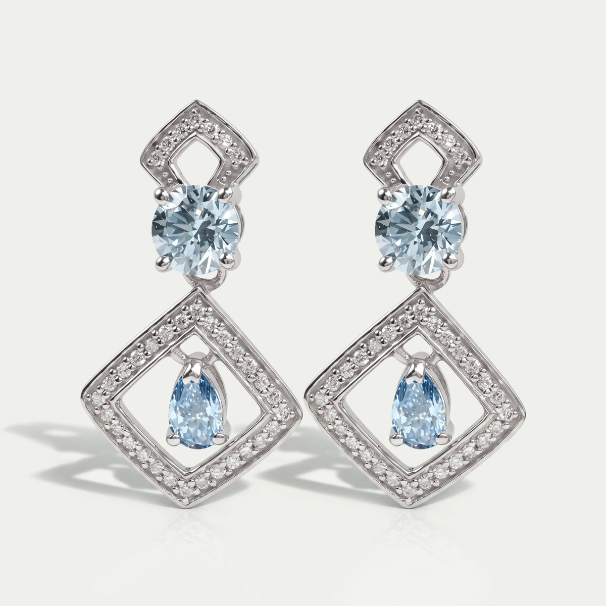 Blue Round With Pear Diamond Drop Earrings