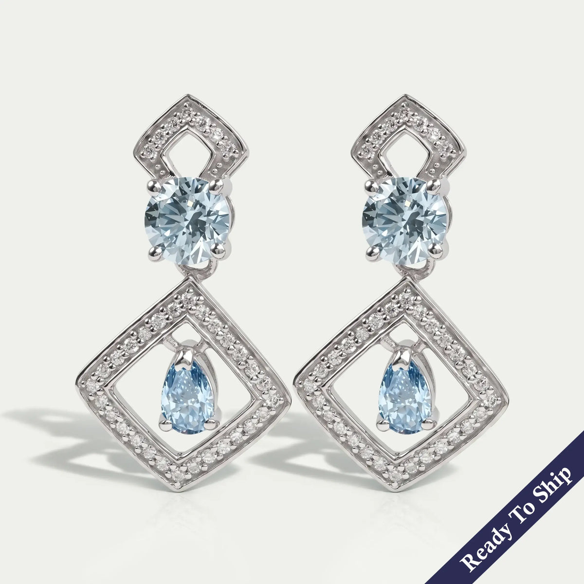 Blue Pear And Round Lab Diamond Drop Earrings Earrings