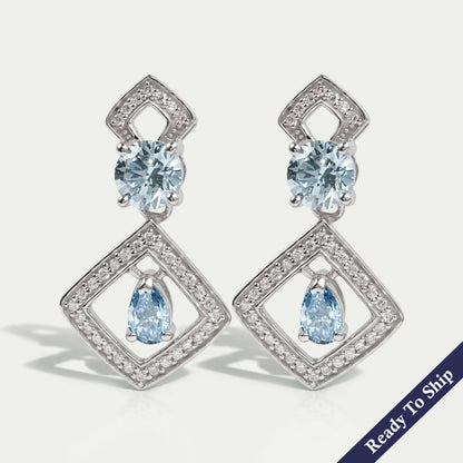 Blue Pear And Round Lab Diamond Drop Earrings Earrings