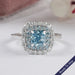 Blue Cushion Cut Lab Diamond Double Halo Ring Ring