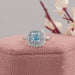 Blue Cushion Cut Lab Diamond Double Halo Ring Ring