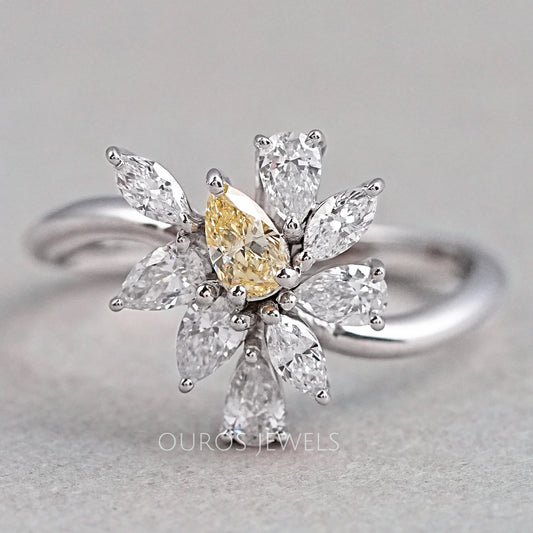 Fancy Yellow Pear And Marquise Cut Cluster Diamond Ring