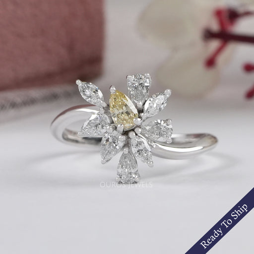 Yellow Pear And Marquise Cut Lab Diamond Cluster Set Ring Ring