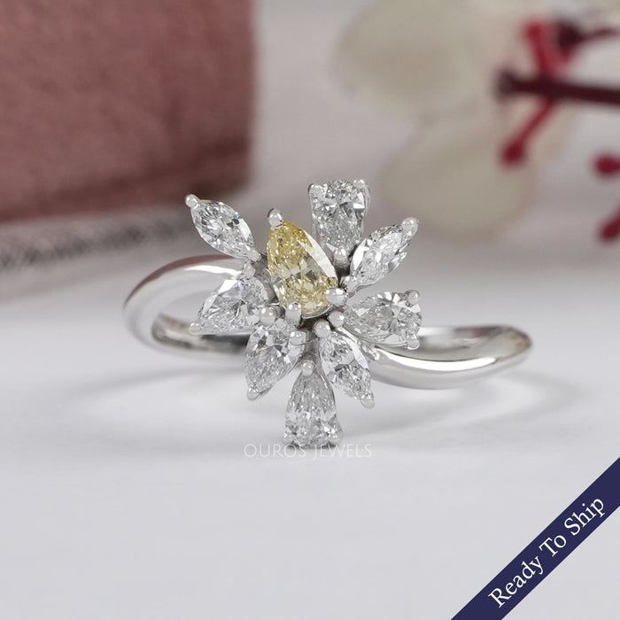 Yellow Pear And Marquise Cut Lab Diamond Cluster Set Ring Ring