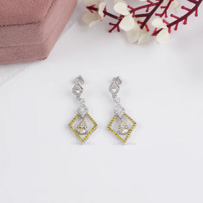 Kite Shape Yellow Pear Diamond Dangle Earrings Earrings