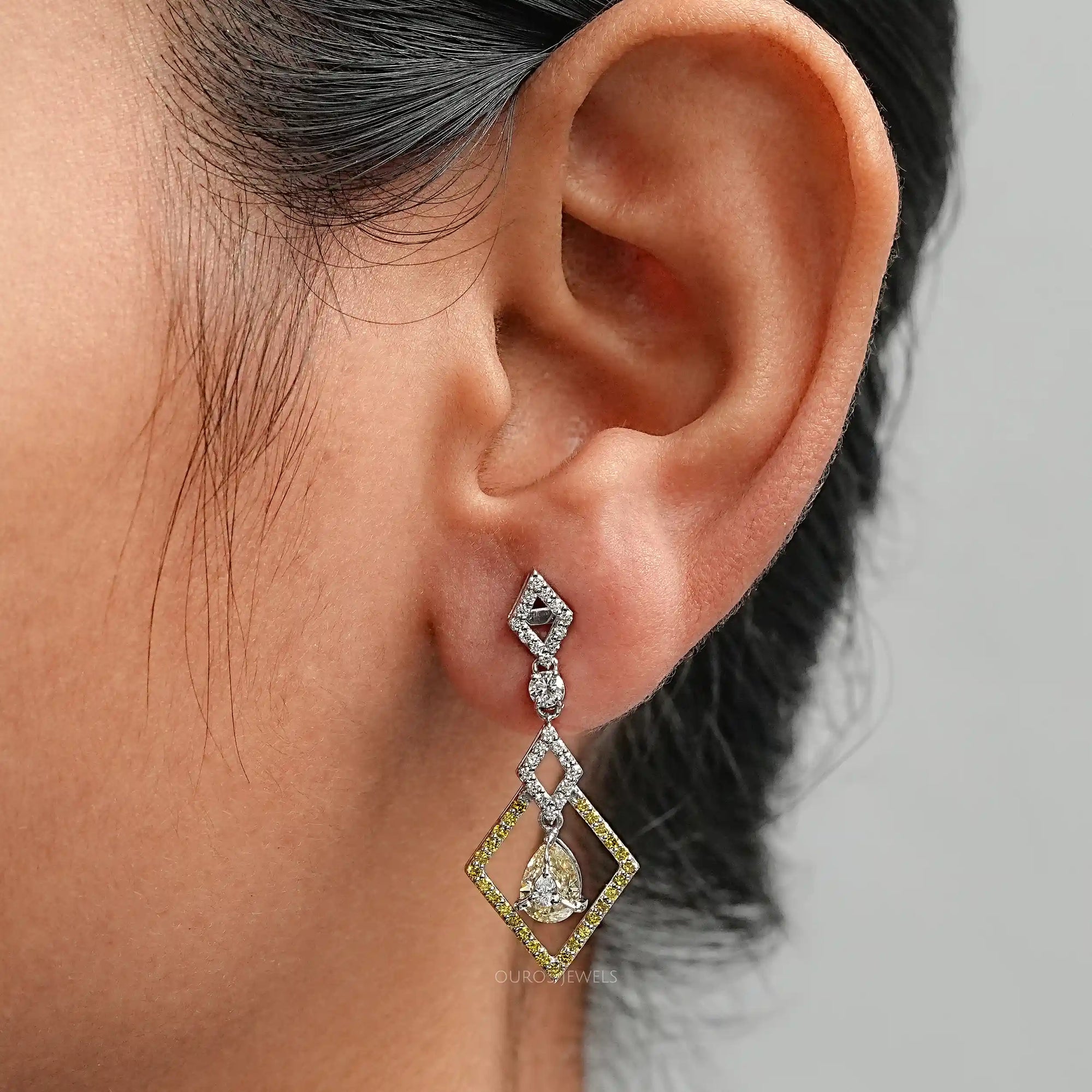 Kite Shape Yellow Pear Diamond Dangle Earrings Earrings