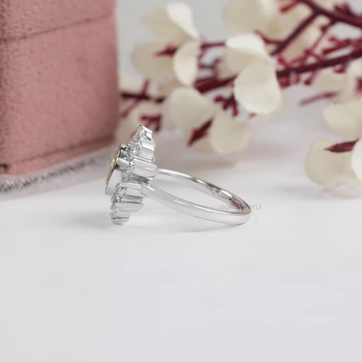Yellow Oval Cut Bezel Set Lab Diamond Halo Ring Ring