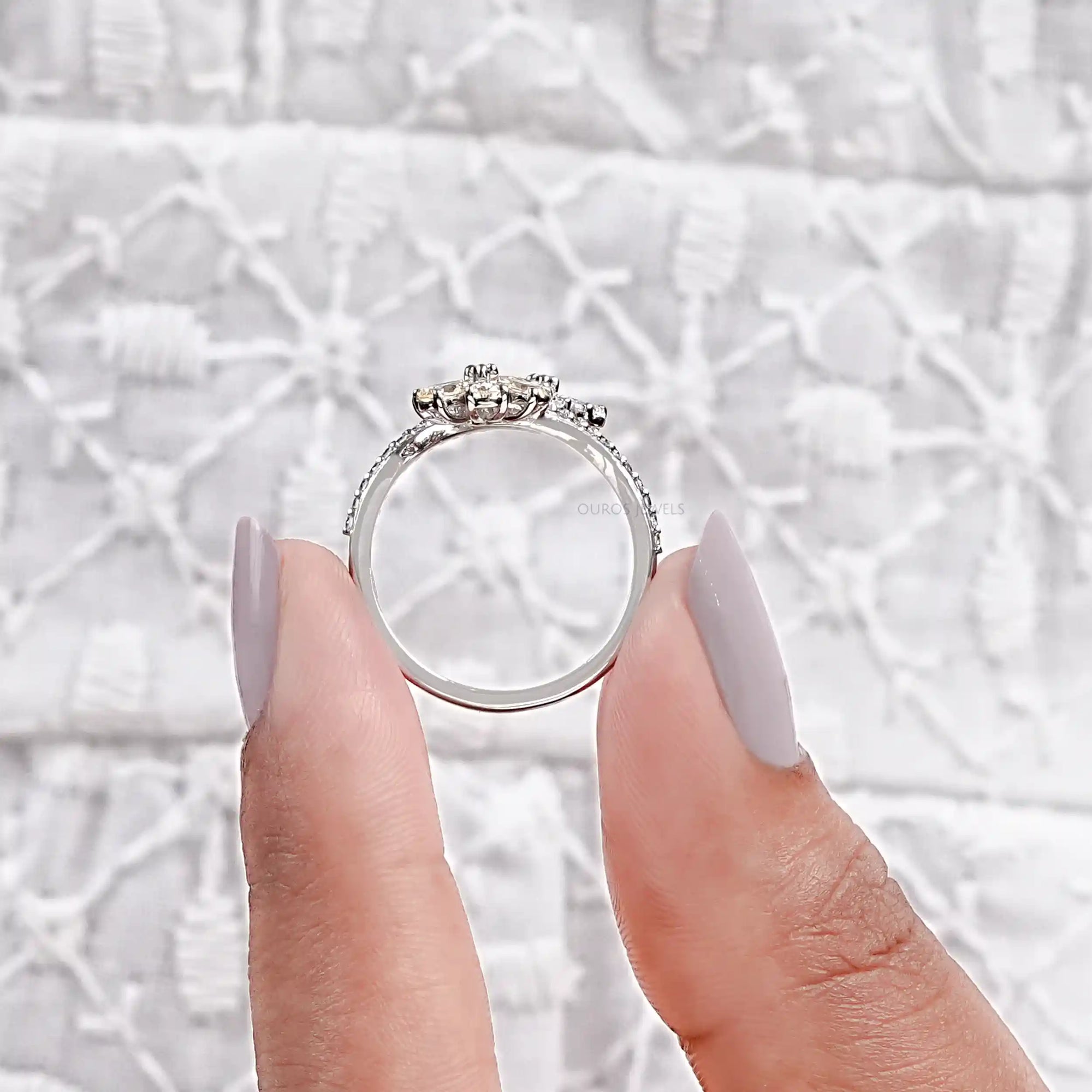 Yellow Pear Shape Lab Diamond Flower Style Bypass Ring Ring