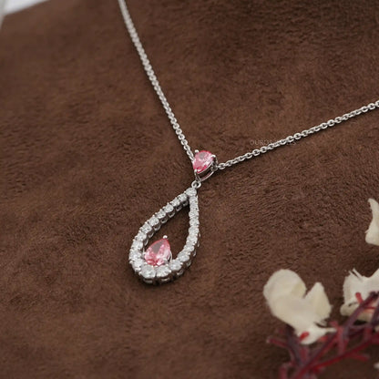 Pink Pear Diamond Open Shape Pendant Necklaces
