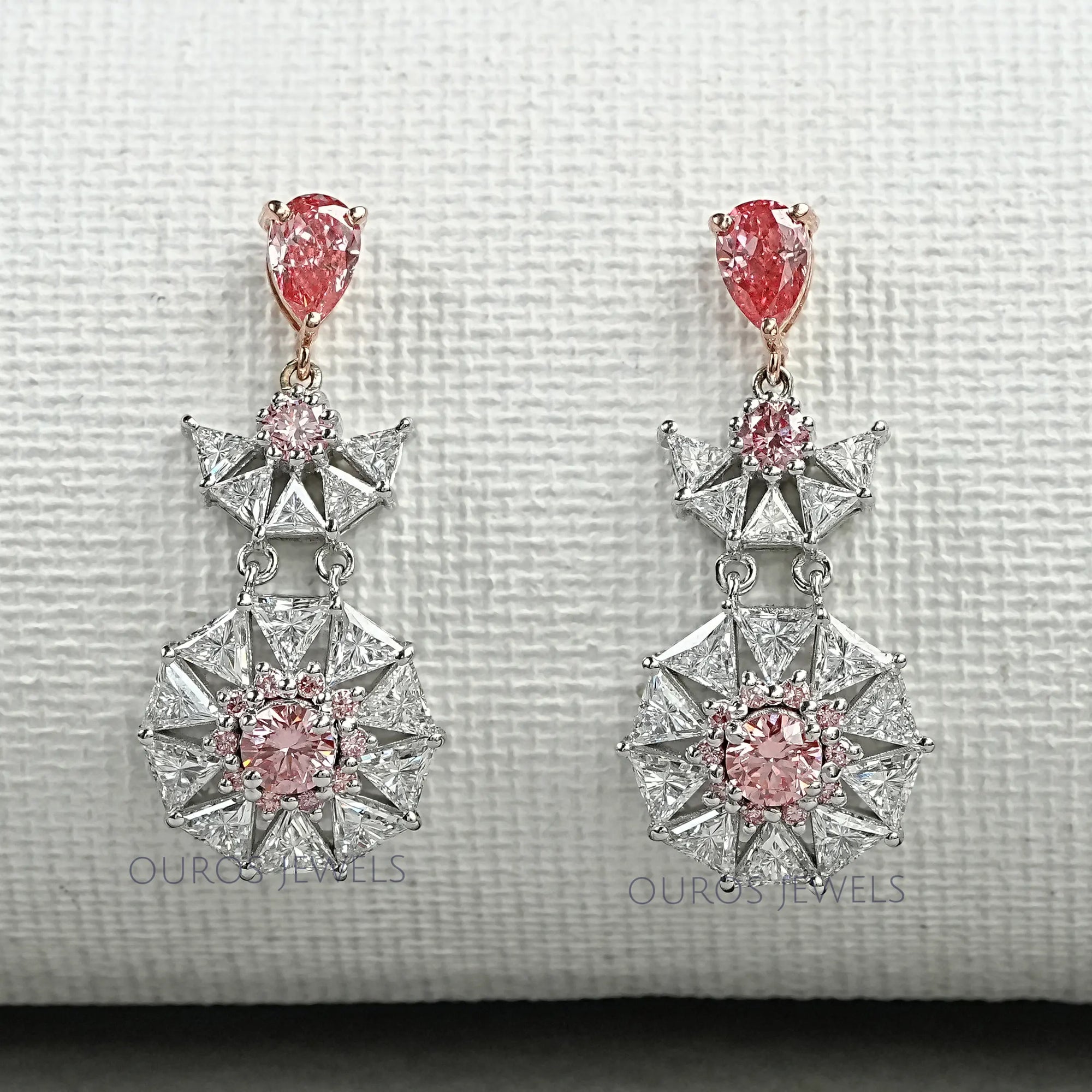 Pink Diamond Starburst Drop Earrings