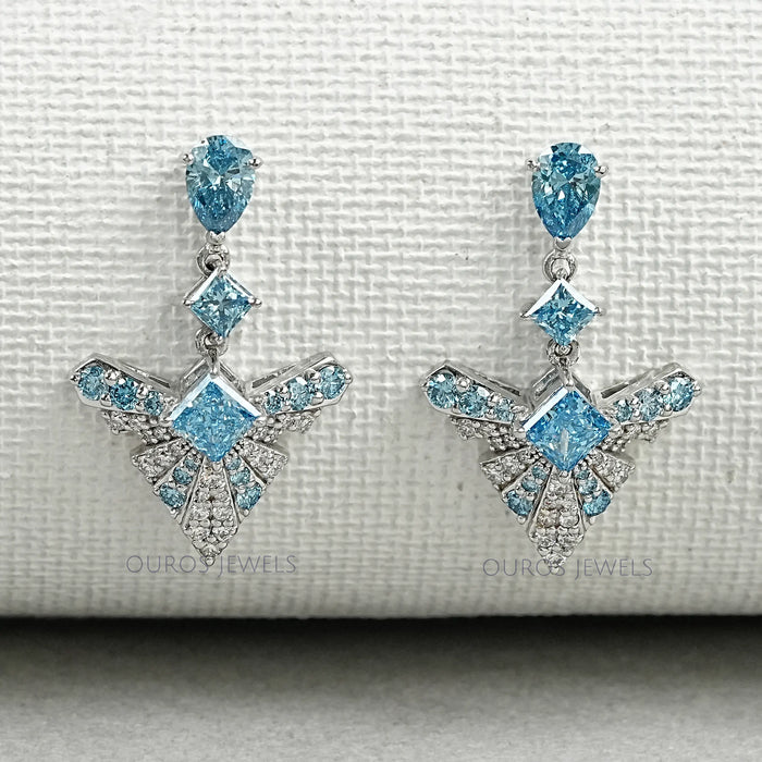 Blue Geometric Diamond Drop Earrings Earrings
