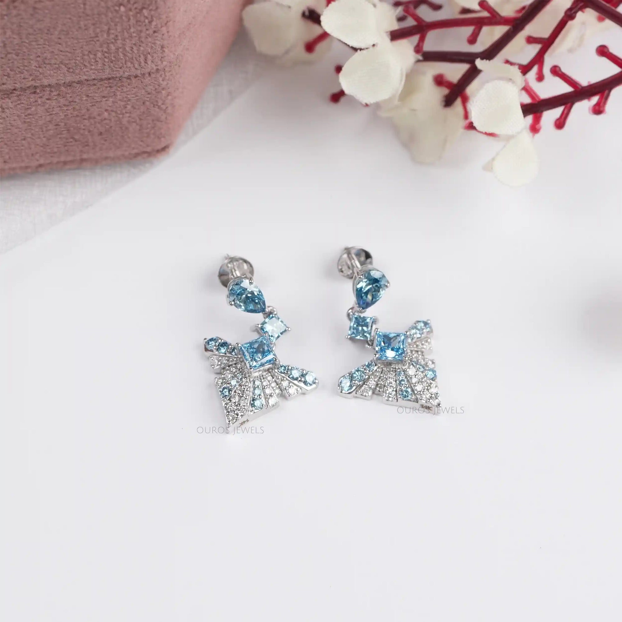 Blue Multi Shape Lab Diamond Drop Earrings Earrings
