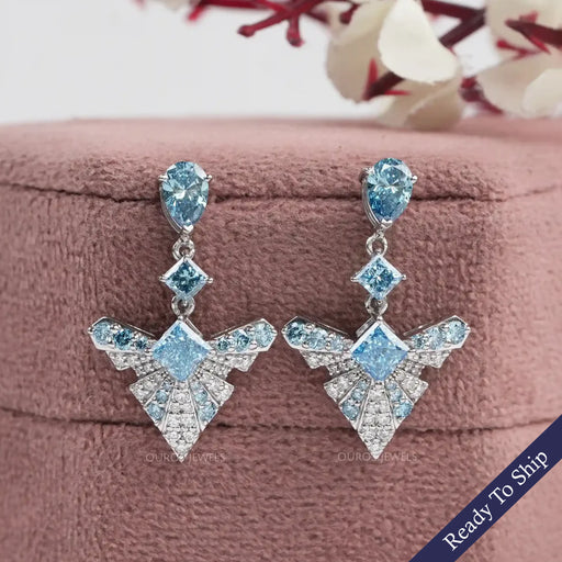 Blue Multi Shape Lab Diamond Drop Earrings Earrings