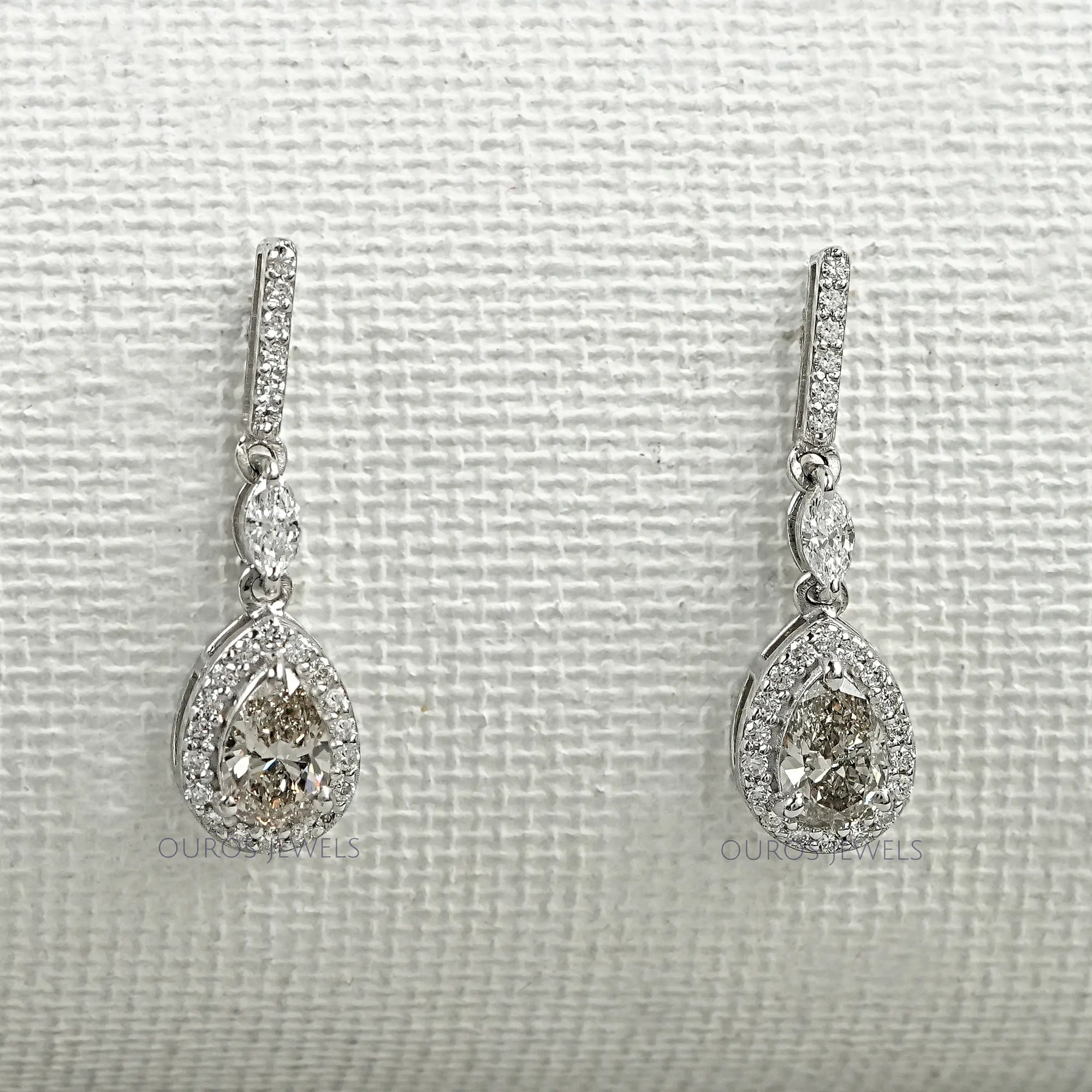 Olive Pear Shape Halo Drop Dangle Earrings Earrings