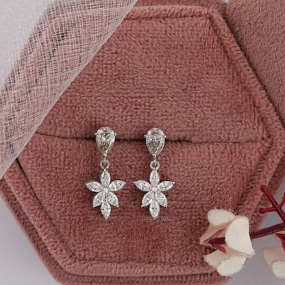 Olive Pear Lab Diamond Floral Drop Earrings Earrings