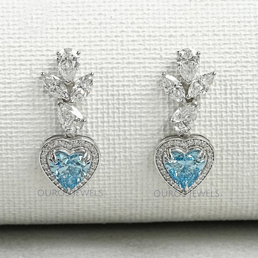 Blue Heart Halo Diamond Dangle Earrings Earrings