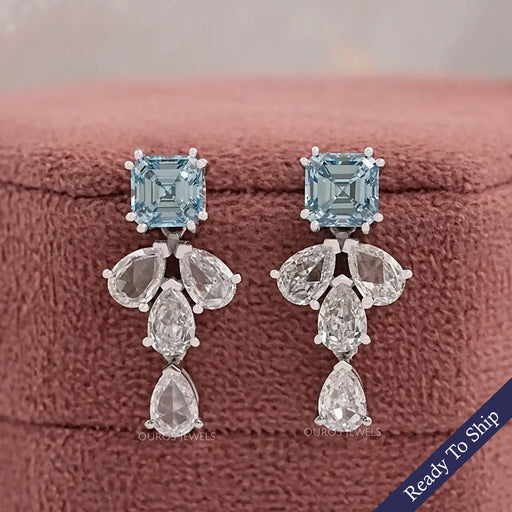 Blue Asscher Lab Diamond Drop Earrings Earrings