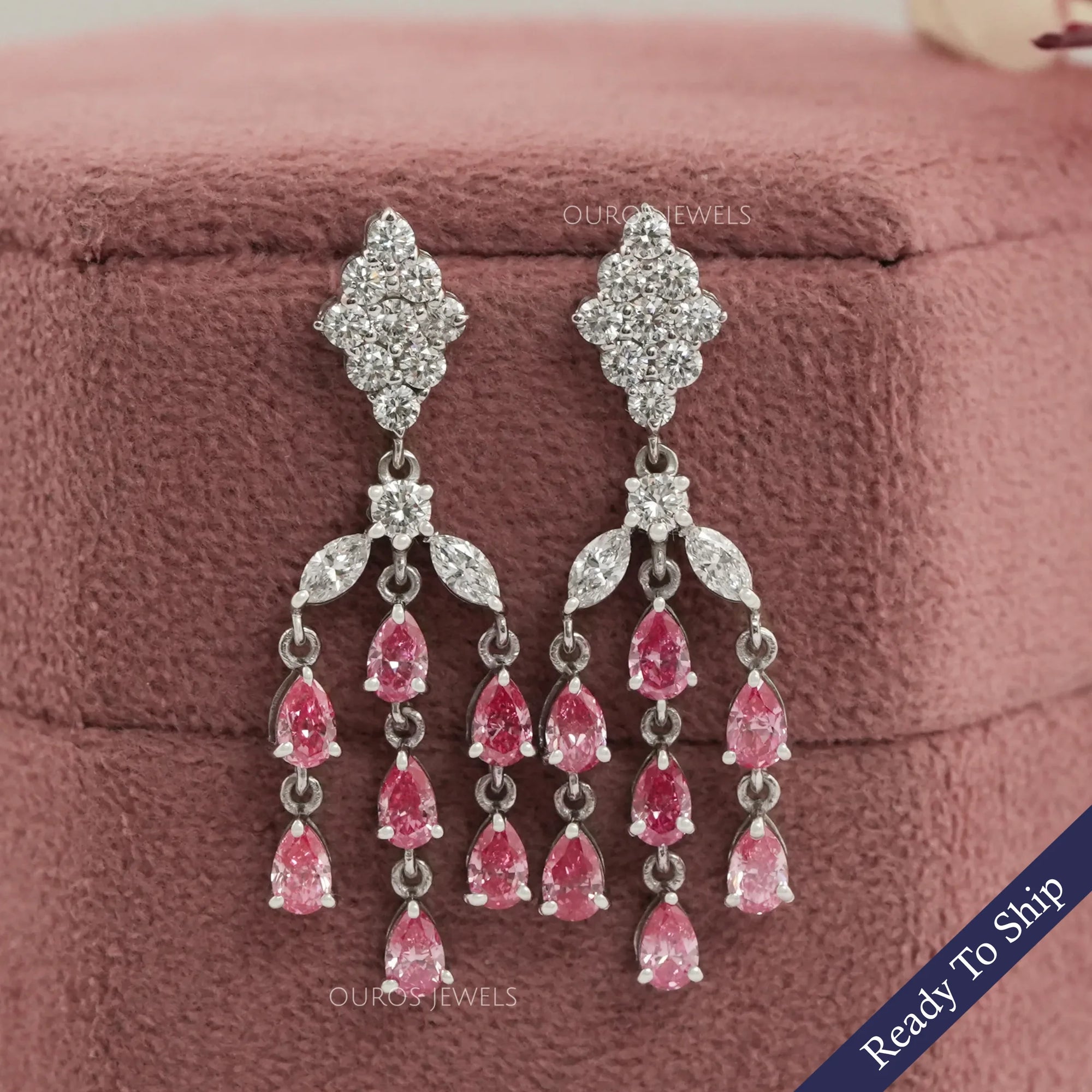 Pink Pear Lab Diamond Chandelier Earrings Earrings