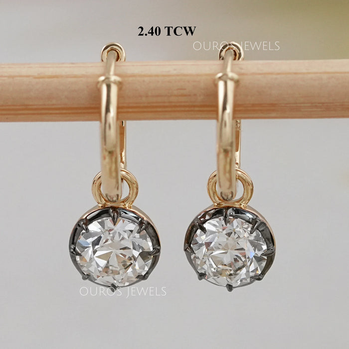 Old European Round Cut Lab Diamond Lever Back Earrings 2.40 TCW Earrings