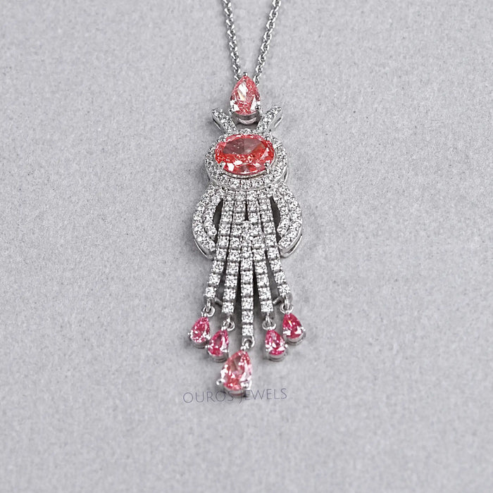 Pink Oval Cut Lab Diamond Pendant Necklace Necklaces