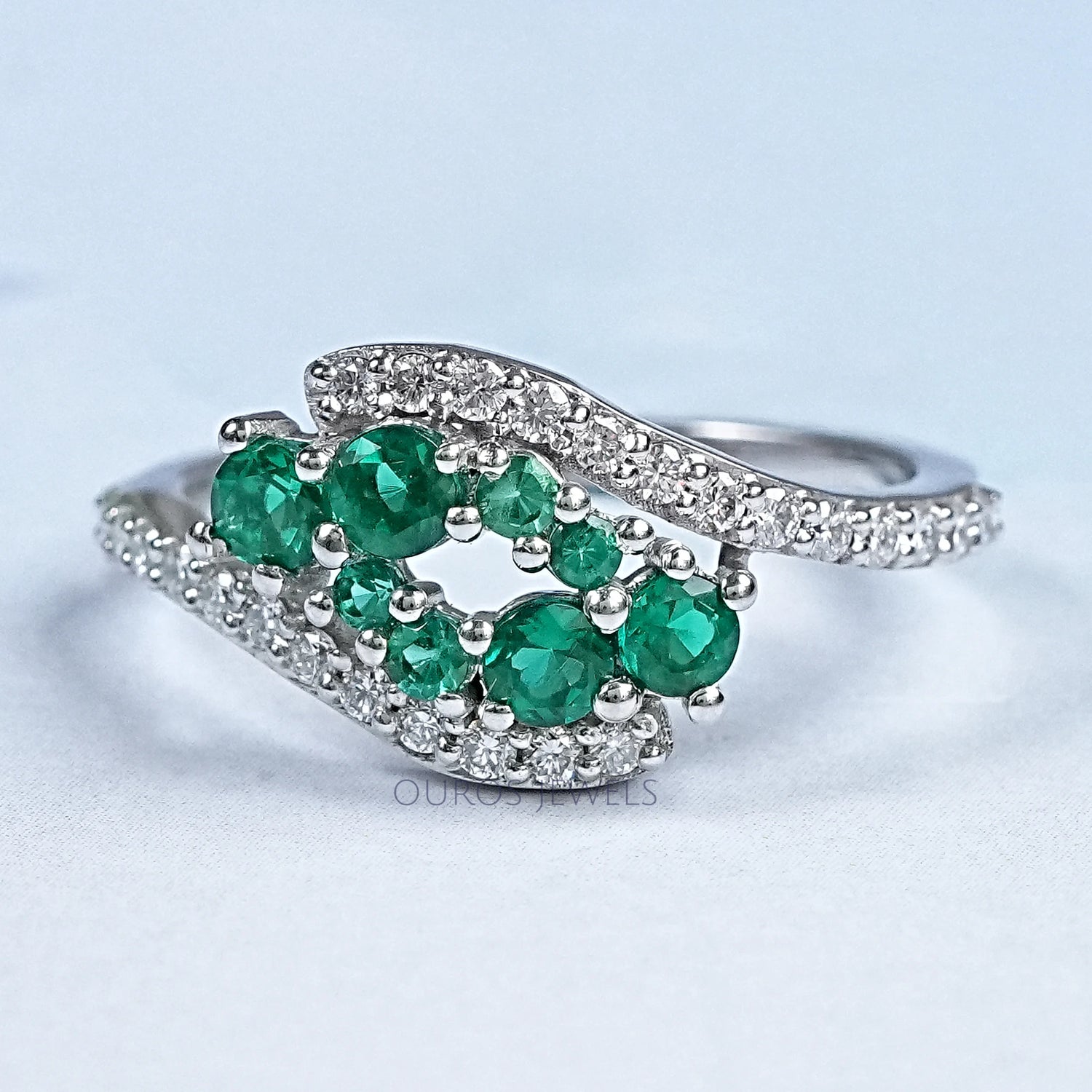Emerald Cluster And Round Bypass Ring