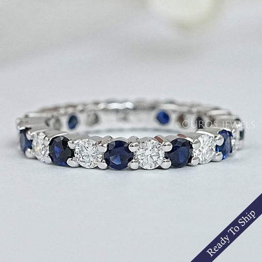 Blue Sapphire And Diamond Wedding Band Ring